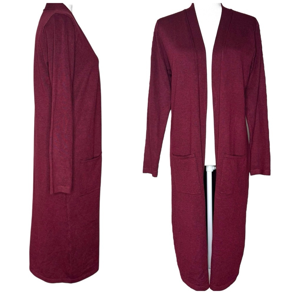 Magaschoni Cardigan M Stretch Knit Open Front Long‎ Line Sweater Jacket Pockets